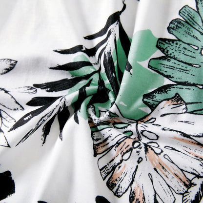 Family Matching Plant Print Belted Slip Dresses and Tank Top Sets - 20637109