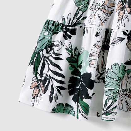 Family Matching Plant Print Belted Slip Dresses and Tank Top Sets - 20637109