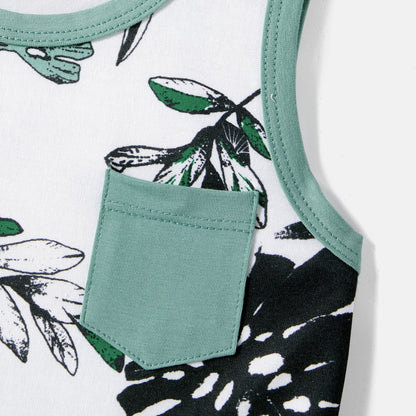 Family Matching Plant Print Belted Slip Dresses and Tank Top Sets - 20637109