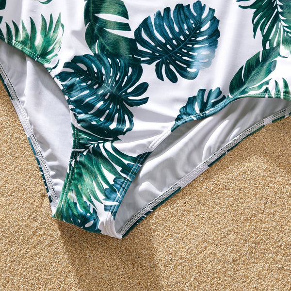 Family Matching Plant Print Ruffled One Piece Swimsuit or Swim Trunks Shorts - 20641132