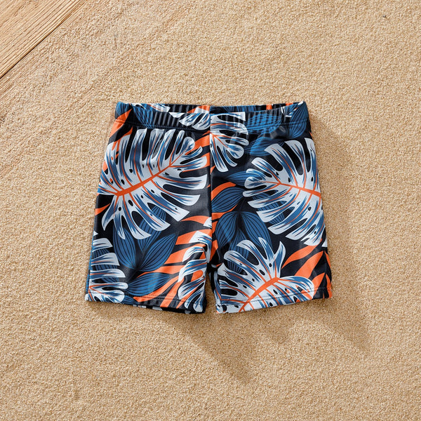 Family Matching Plant Print Ruffled Two-piece Swimsuit or Swim Trunks Shorts - 20656818