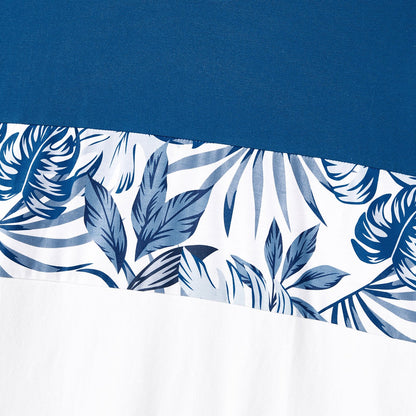Family Matching Plant Print Splice Belted Tank Dresses and Color Block Short-sleeve T-shirts Sets - 20638583