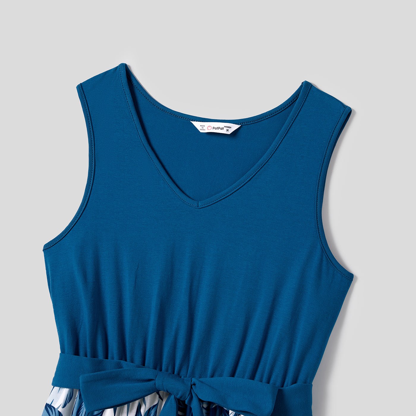 Family Matching Plant Print Splice Belted Tank Dresses and Color Block Short-sleeve T-shirts Sets - 20638583