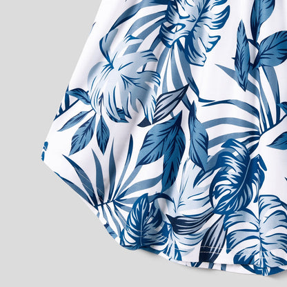 Family Matching Plant Print Splice Belted Tank Dresses and Color Block Short-sleeve T-shirts Sets - 20638583