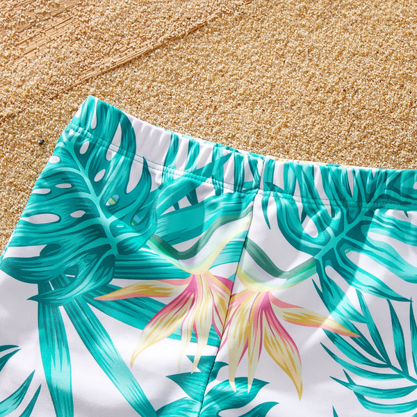 Family Matching Plant Print Wrap One-piece Swimsuit or Swim Trunks Shorts - 20640070