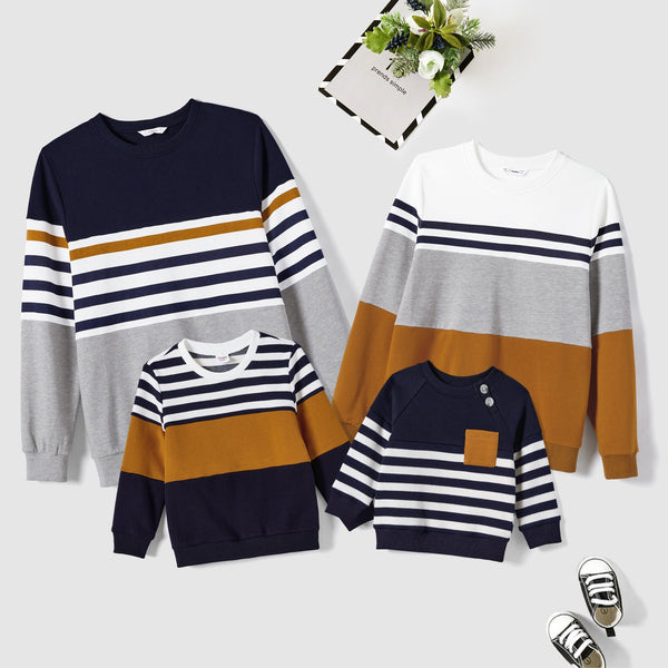 Family Matching School Crew Neck Striped Tops - 20679350