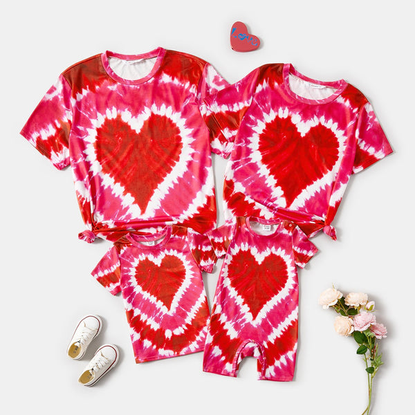 Family Matching Short-sleeve Tie Dye Heart Graphic T-shirts - 20546226