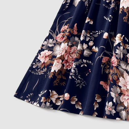 Family Matching Sleeveless Floral Print Spliced Midi Dresses and Short-sleeve Striped T-shirts Sets - 20549071