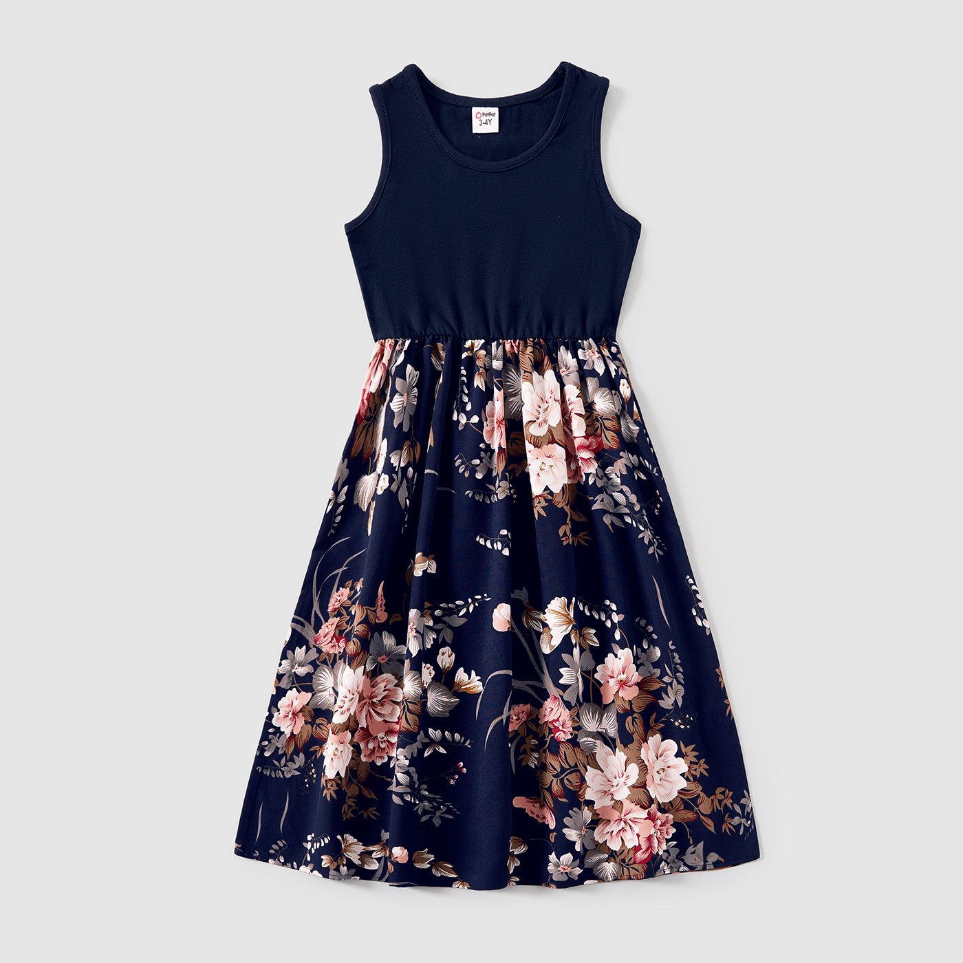 Family Matching Sleeveless Floral Print Spliced Midi Dresses and Short-sleeve Striped T-shirts Sets - 20549071