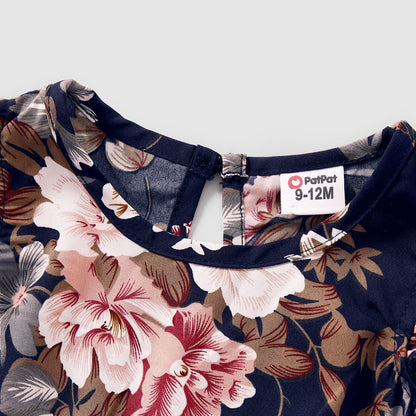 Family Matching Sleeveless Floral Print Spliced Midi Dresses and Short-sleeve Striped T-shirts Sets - 20549071