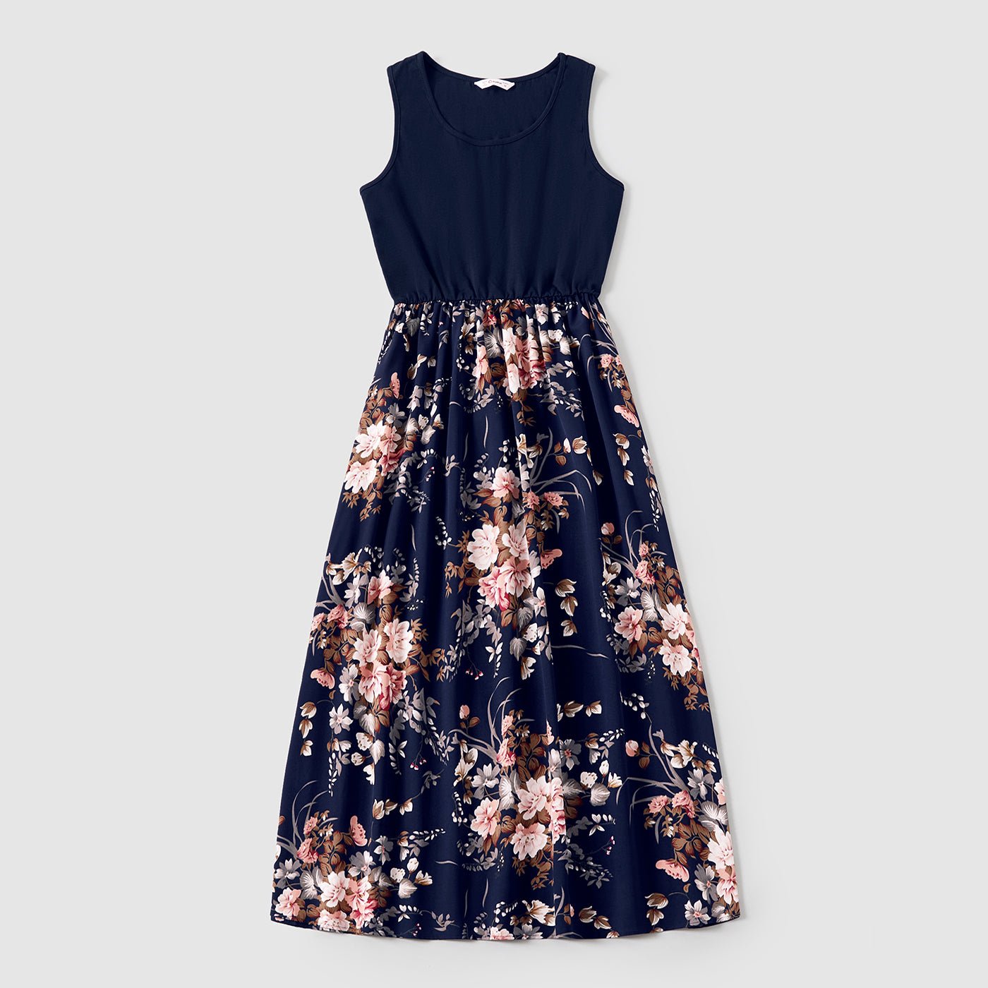 Family Matching Sleeveless Floral Print Spliced Midi Dresses and Short-sleeve Striped T-shirts Sets - 20549071