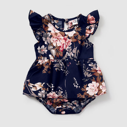 Family Matching Sleeveless Floral Print Spliced Midi Dresses and Short-sleeve Striped T-shirts Sets - 20549071
