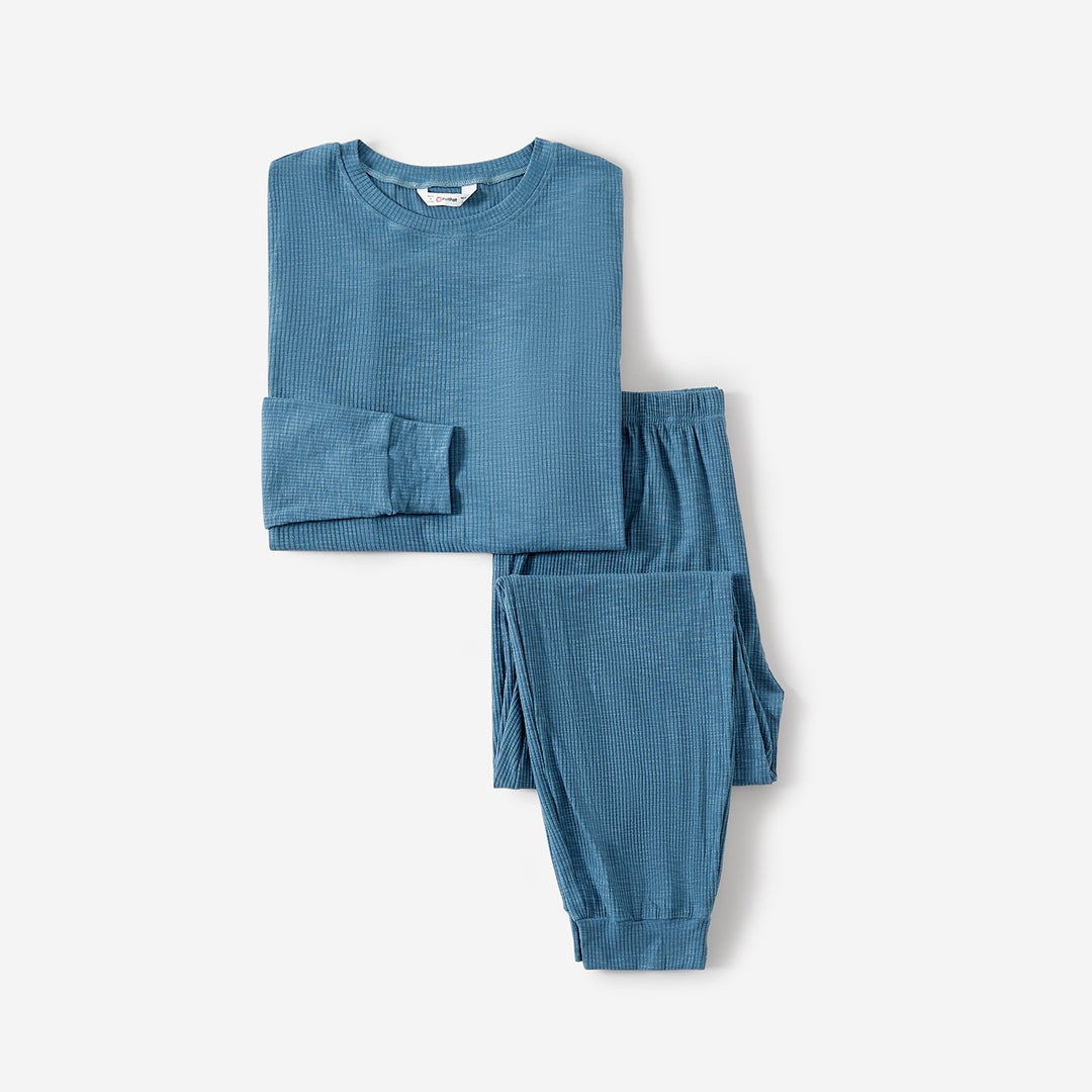 Family Matching Solid Color Flame Resistant Long Sleeve Pajamas - 20686825