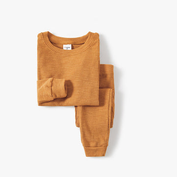 Family Matching Solid Color Flame Resistant Long Sleeve Pajamas - 20686825