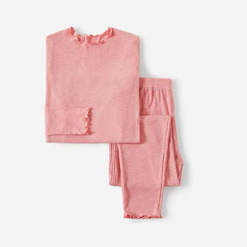 Family Matching Solid Color Flame Resistant Long Sleeve Pajamas - 20686825