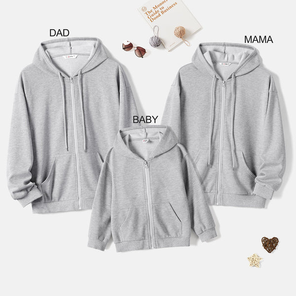 Family Matching Solid Color Hooded Long Sleeve Zipper Jackets - 20678519