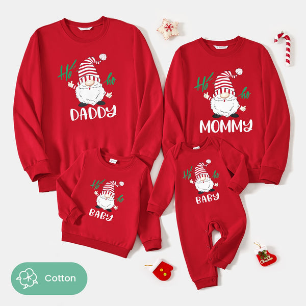 Family Matching Solid Color Santa&Letters Print Long Sleeve Cotton Tops - 20706409