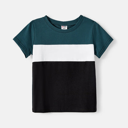 Family Matching Solid Knot Front Cami Dresses and Colorblock Short-sleeve Tee Sets - 20595448