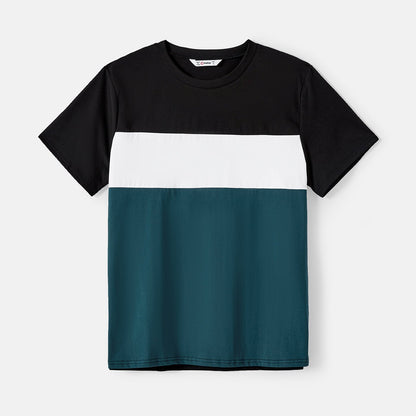Family Matching Solid Knot Front Cami Dresses and Colorblock Short-sleeve Tee Sets - 20595448