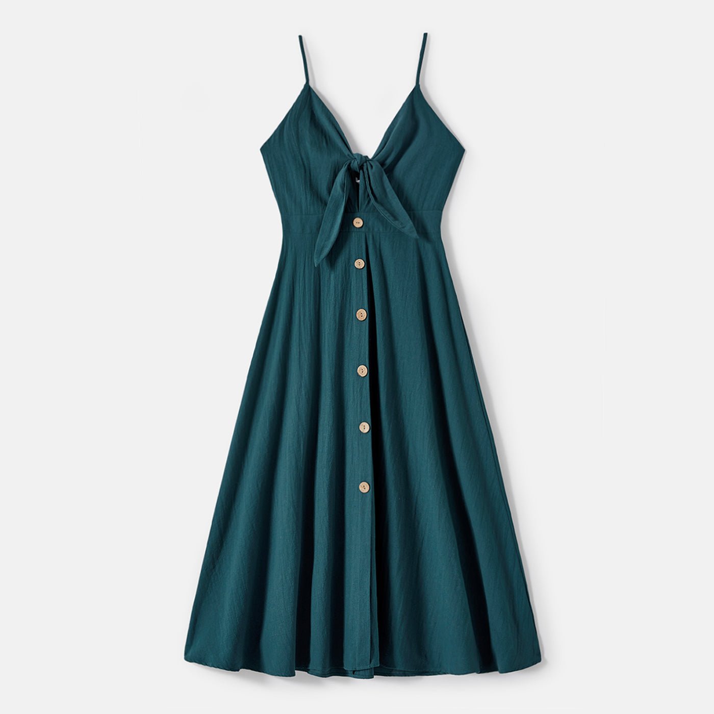 Family Matching Solid Knot Front Cami Dresses and Colorblock Short-sleeve Tee Sets - 20595448