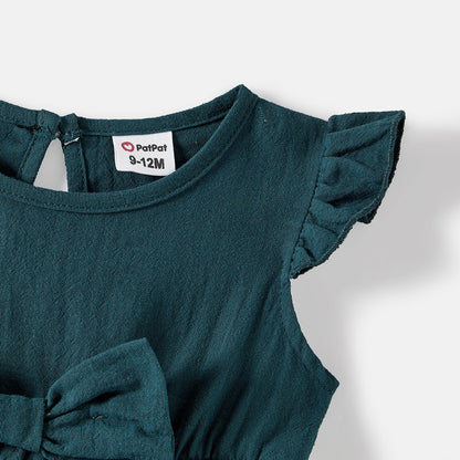 Family Matching Solid Knot Front Cami Dresses and Colorblock Short-sleeve Tee Sets - 20595448
