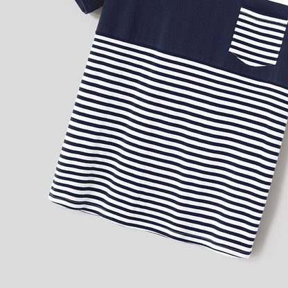 Family Matching Solid Spaghetti Strap Dresses and Striped Colorblock Short-sleeve T-shirts Sets - 20624389