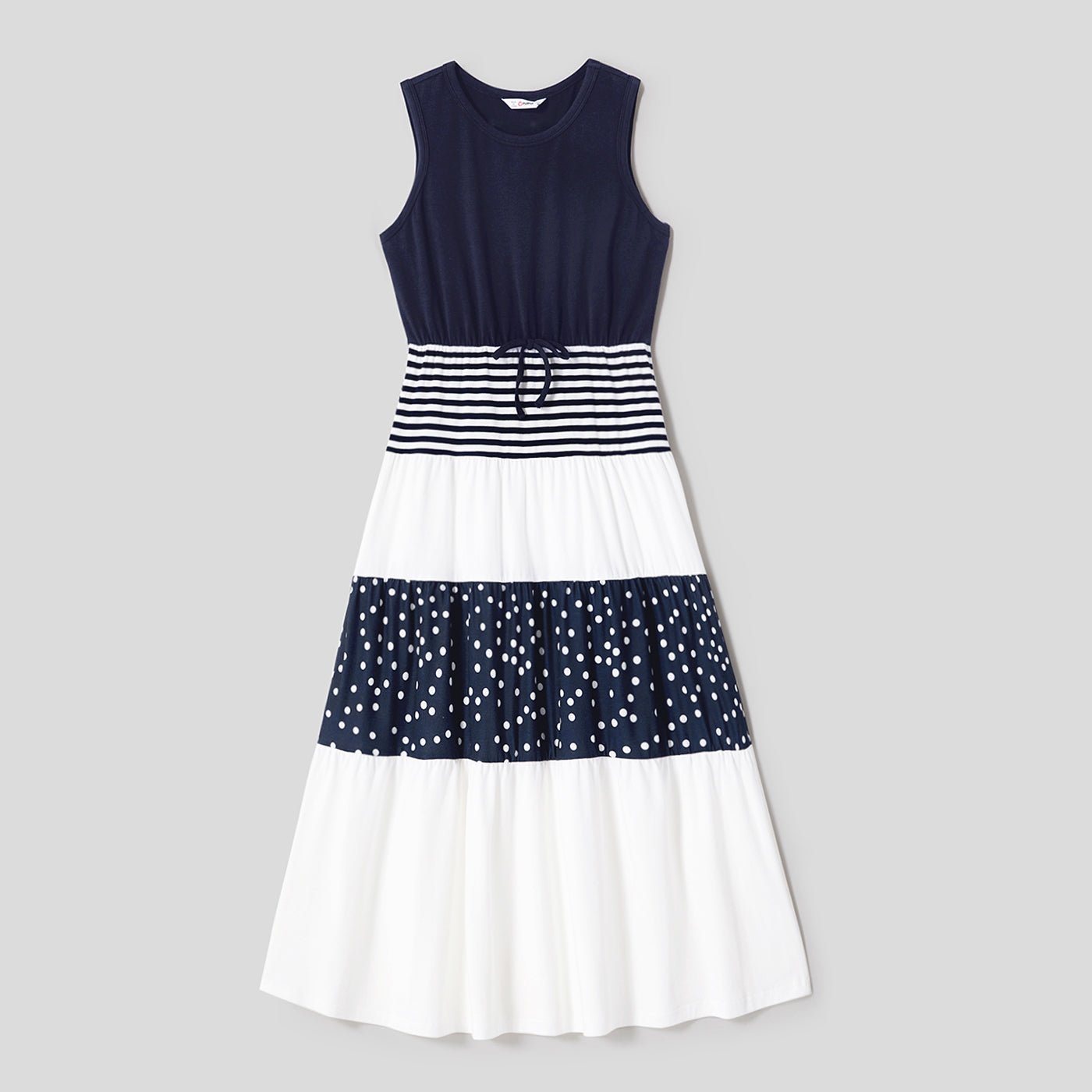 Family Matching Solid Spaghetti Strap Dresses and Striped Colorblock Short-sleeve T-shirts Sets - 20624389