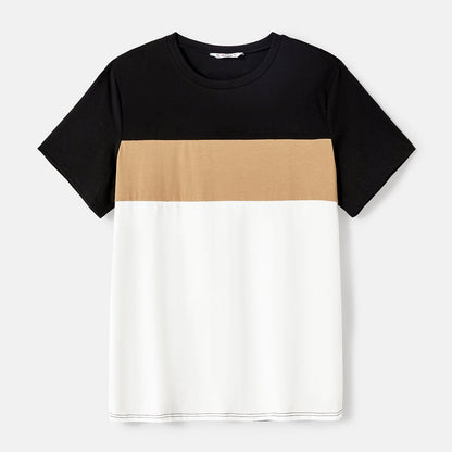 Family Matching Solid Spaghetti Strap Dresses and Striped Colorblock Short-sleeve T-shirts Sets - 20624389