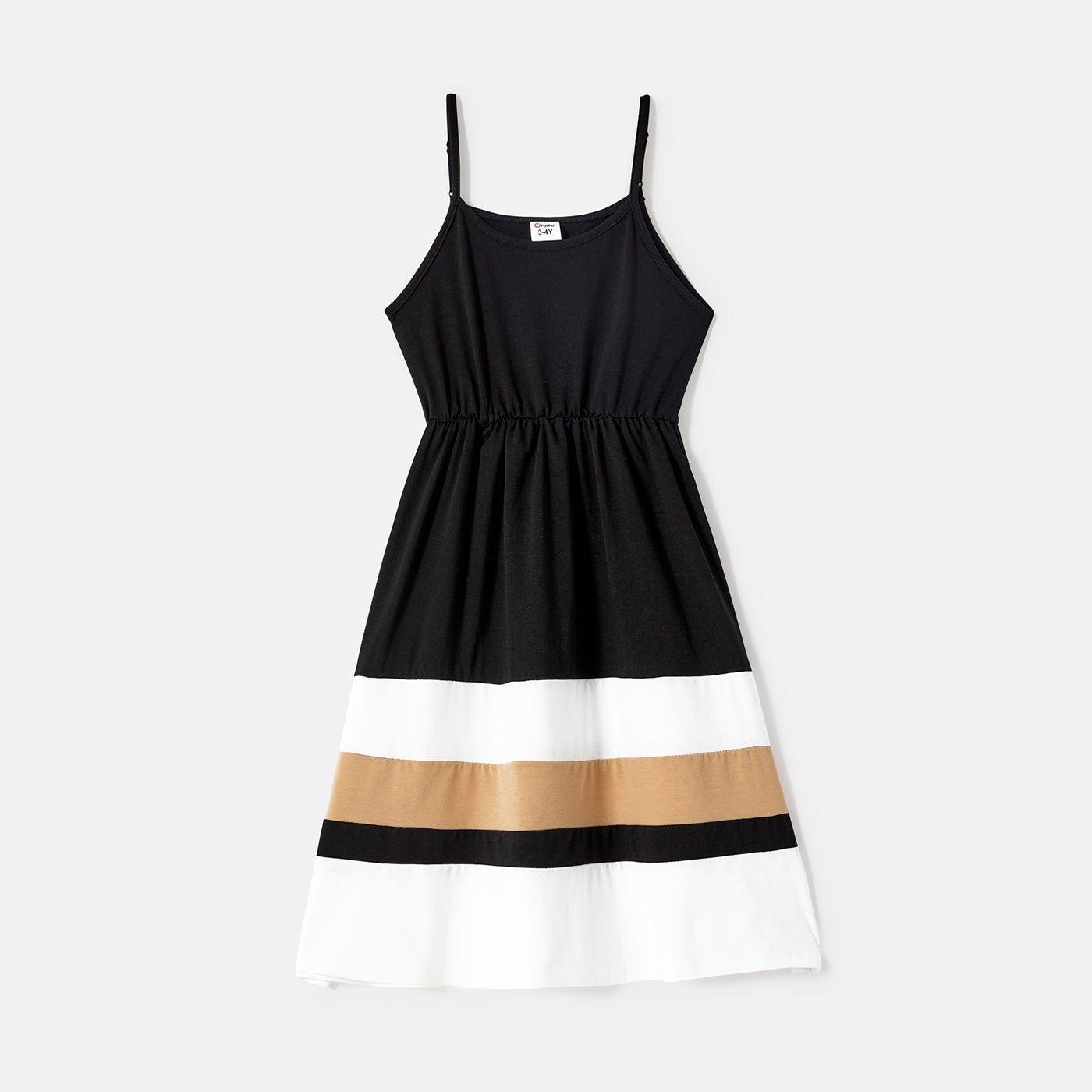 Family Matching Solid Spaghetti Strap Dresses and Striped Colorblock Short-sleeve T-shirts Sets - 20624389
