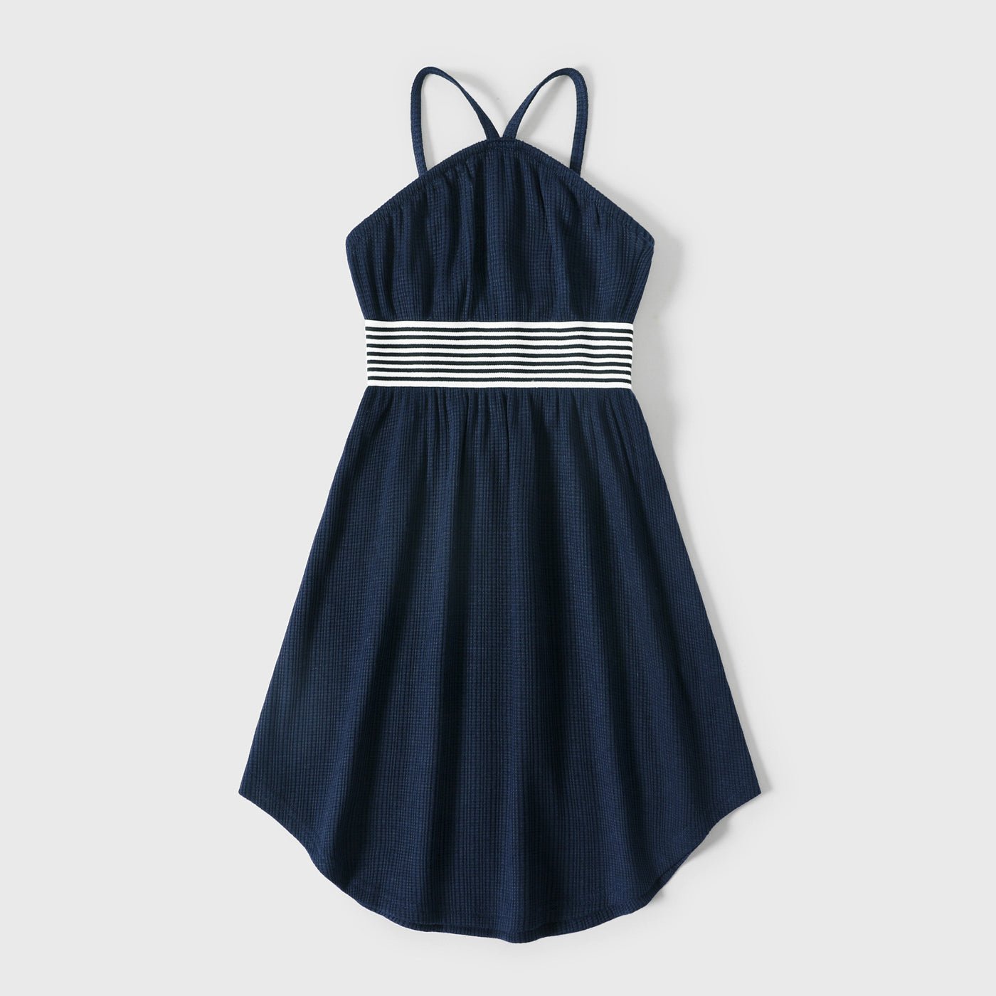 Family Matching Solid Spaghetti Strap Dresses and Striped Colorblock Short-sleeve T-shirts Sets - 20624389