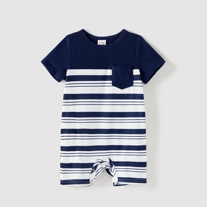 Family Matching Solid Spaghetti Strap Dresses and Striped Colorblock Short-sleeve T-shirts Sets - 20624389