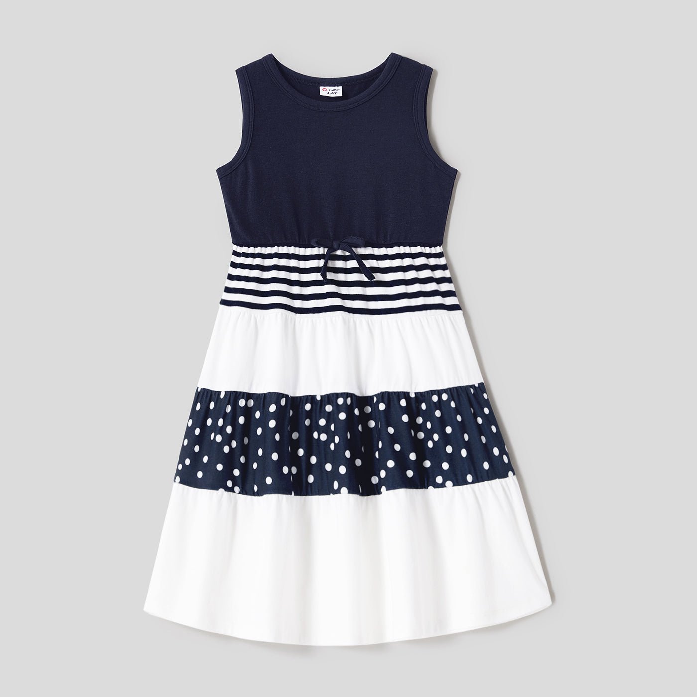 Family Matching Solid Spaghetti Strap Dresses and Striped Colorblock Short-sleeve T-shirts Sets - 20624389