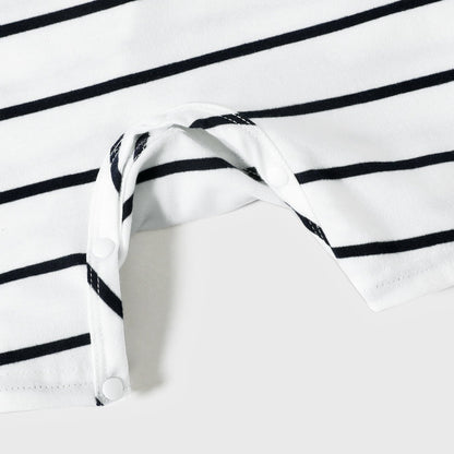 Family Matching Solid Spaghetti Strap Dresses and Striped Colorblock Short-sleeve T-shirts Sets - 20624389