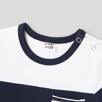 Family Matching Solid Spaghetti Strap Dresses and Striped Colorblock Short-sleeve T-shirts Sets - 20624389
