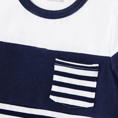Family Matching Solid Spaghetti Strap Dresses and Striped Colorblock Short-sleeve T-shirts Sets - 20624389