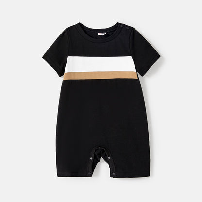 Family Matching Solid Spaghetti Strap Dresses and Striped Colorblock Short-sleeve T-shirts Sets - 20624389