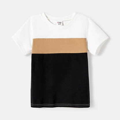 Family Matching Solid Spaghetti Strap Dresses and Striped Colorblock Short-sleeve T-shirts Sets - 20624389