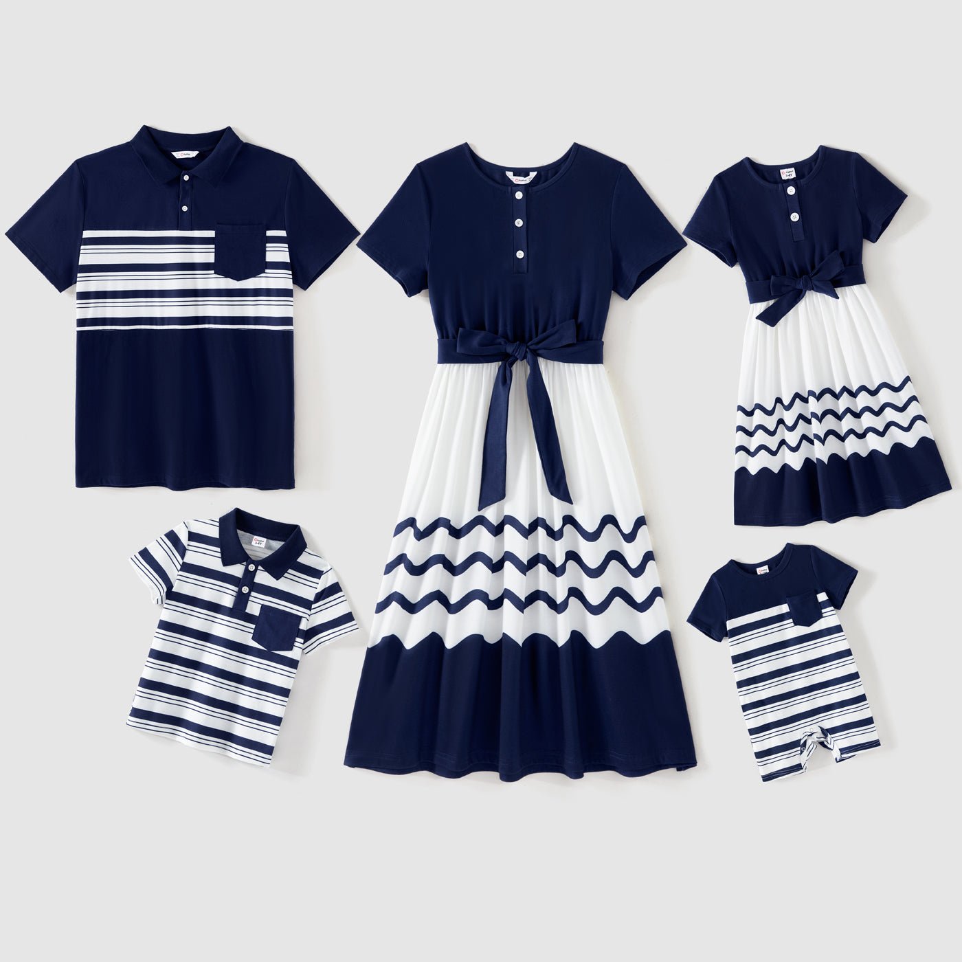 Family Matching Solid Spaghetti Strap Dresses and Striped Colorblock Short-sleeve T-shirts Sets - 20543000