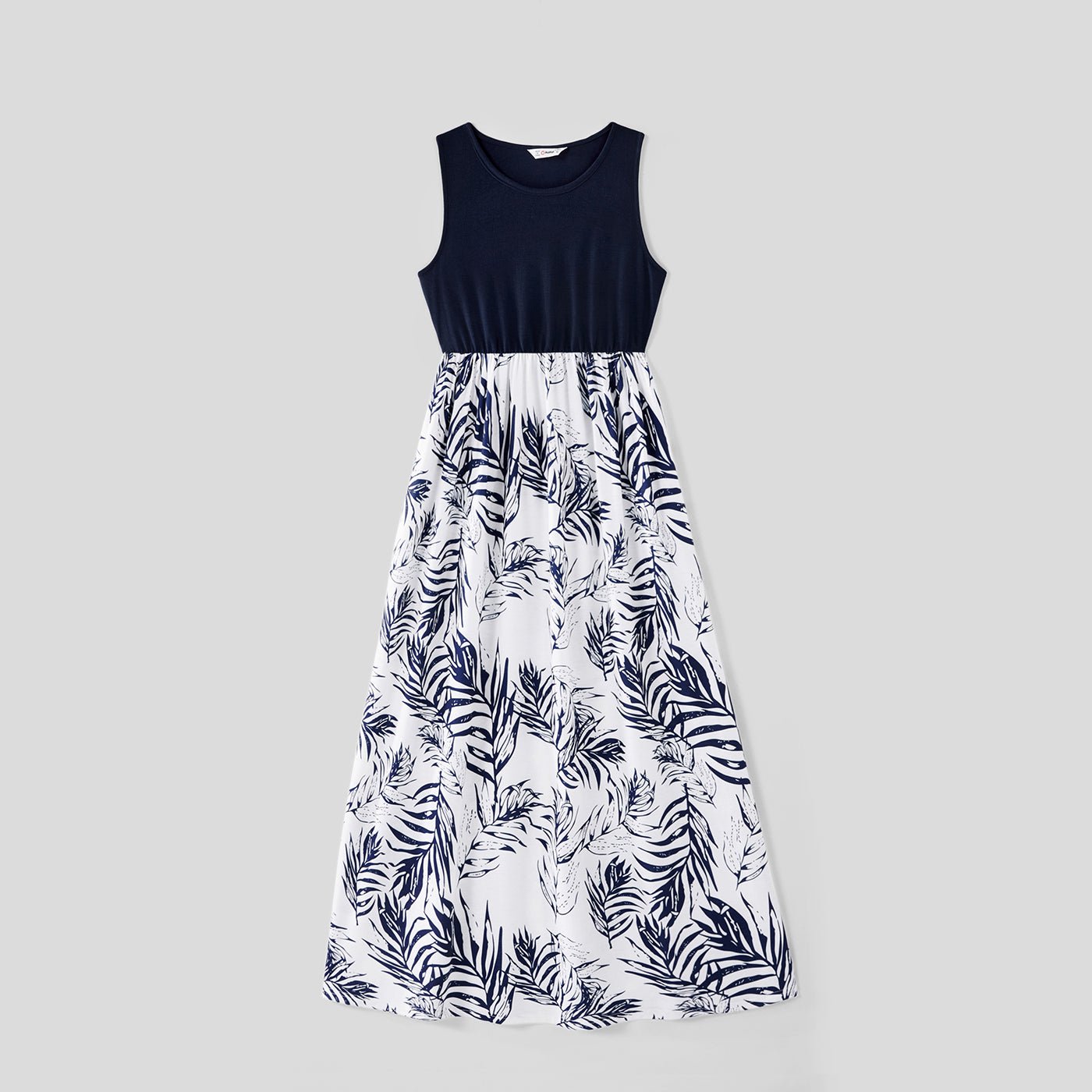 Family Matching Solid Splicing Plant Print Sleeveless Midi Dresses and Short-sleeve T-shirts Sets - 20403214