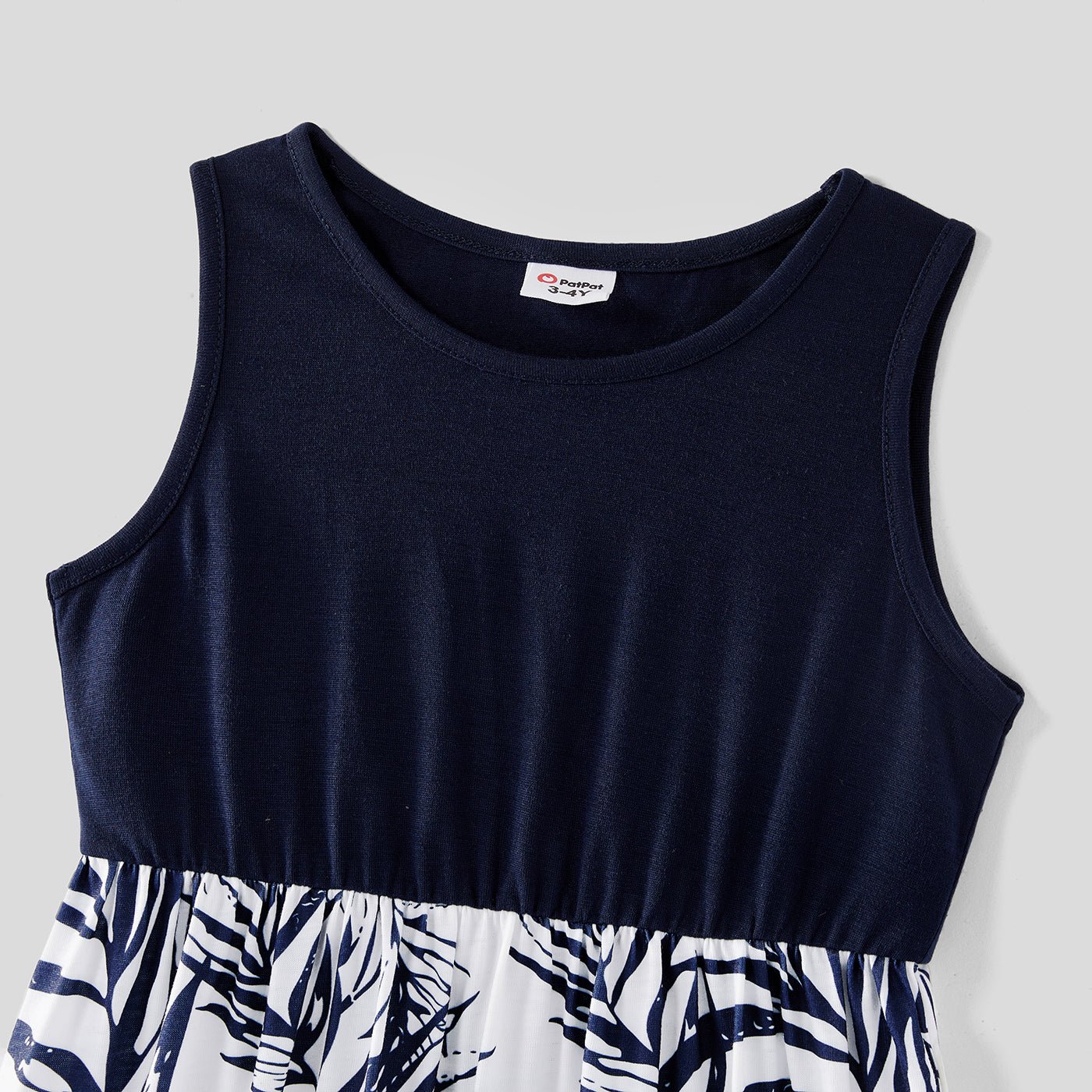 Family Matching Solid Splicing Plant Print Sleeveless Midi Dresses and Short-sleeve T-shirts Sets - 20403214