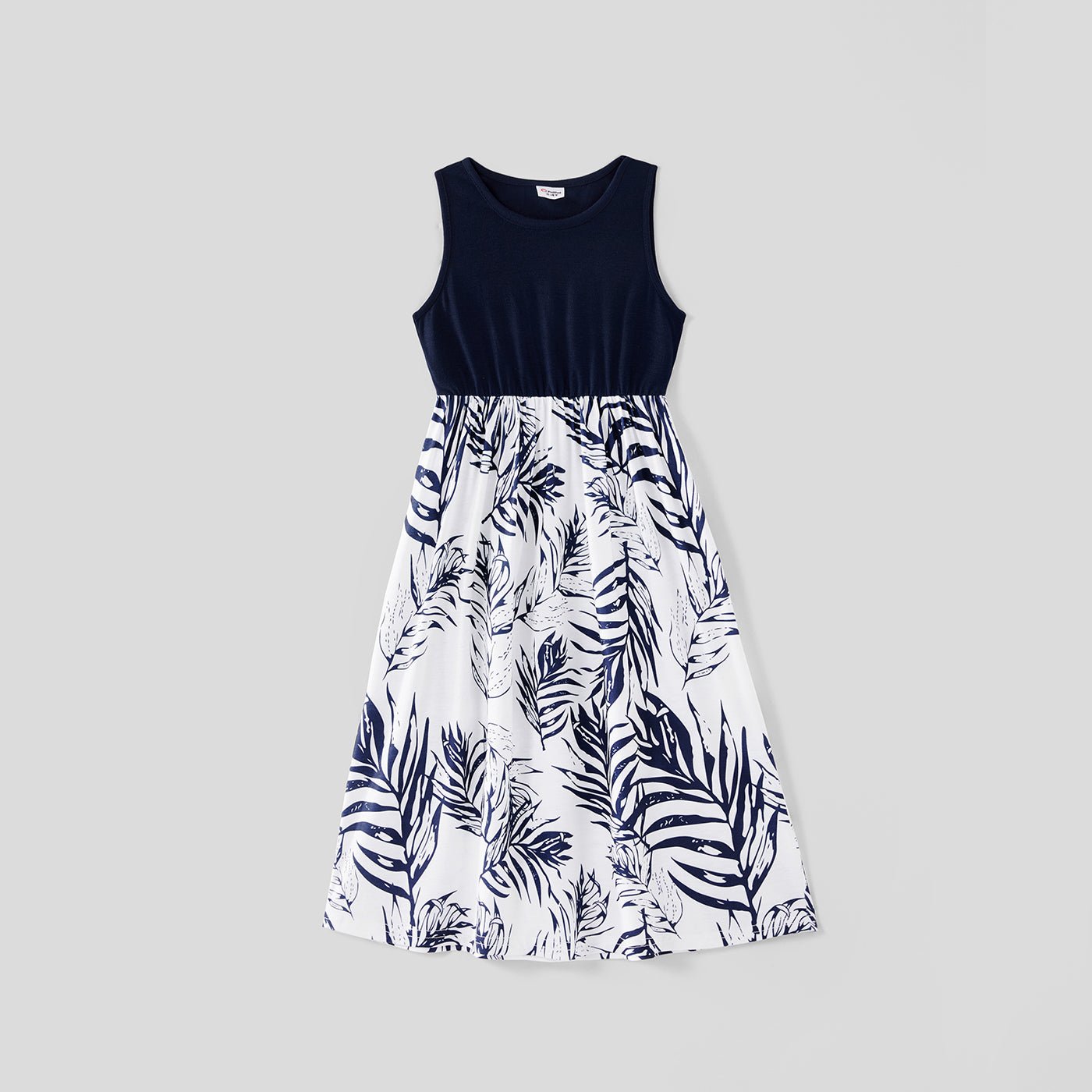 Family Matching Solid Splicing Plant Print Sleeveless Midi Dresses and Short-sleeve T-shirts Sets - 20403214