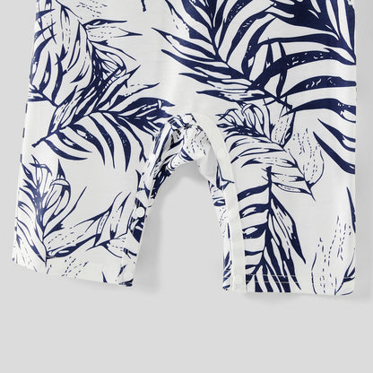 Family Matching Solid Splicing Plant Print Sleeveless Midi Dresses and Short-sleeve T-shirts Sets - 20403214