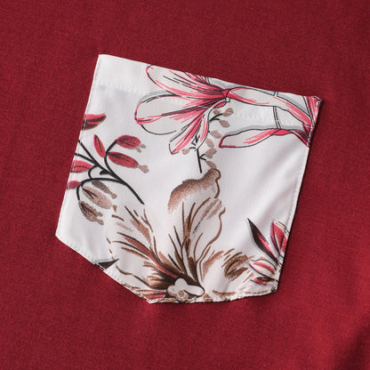 Family Matching Solid V Neck Button Up Spaghetti Strap Splicing Floral Print Dresses and Short-sleeve T-shirts Sets - 20330844
