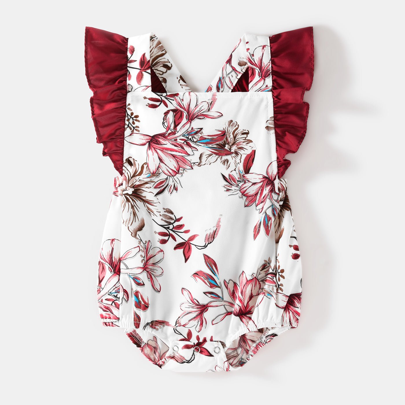Family Matching Solid V Neck Button Up Spaghetti Strap Splicing Floral Print Dresses and Short-sleeve T-shirts Sets - 20330844