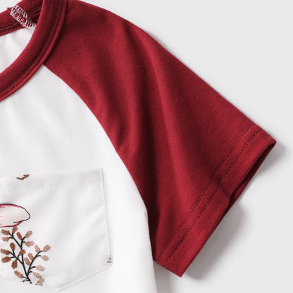 Family Matching Solid V Neck Button Up Spaghetti Strap Splicing Floral Print Dresses and Short-sleeve T-shirts Sets - 20330844