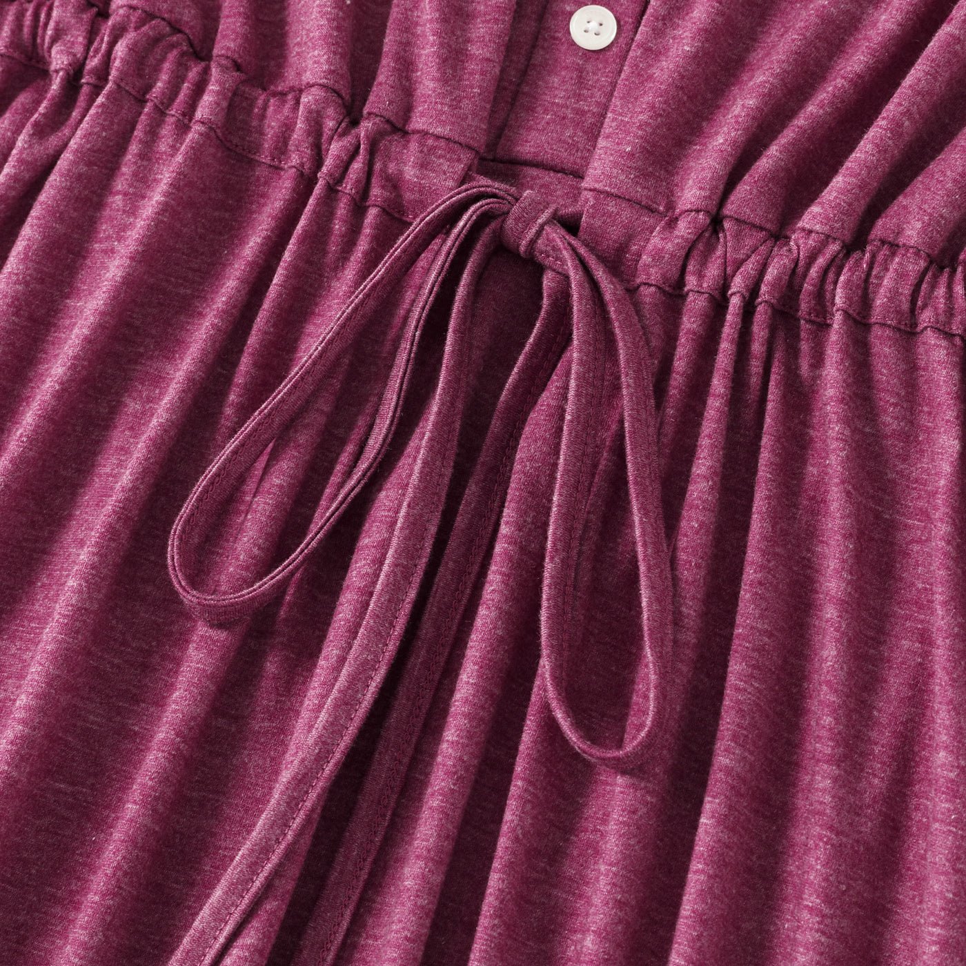 Family Matching Solid V Neck Sleeveless Button Up Drawstring Dresses and Striped Colorblock Short-sleeve T-shirts Sets - 20372558