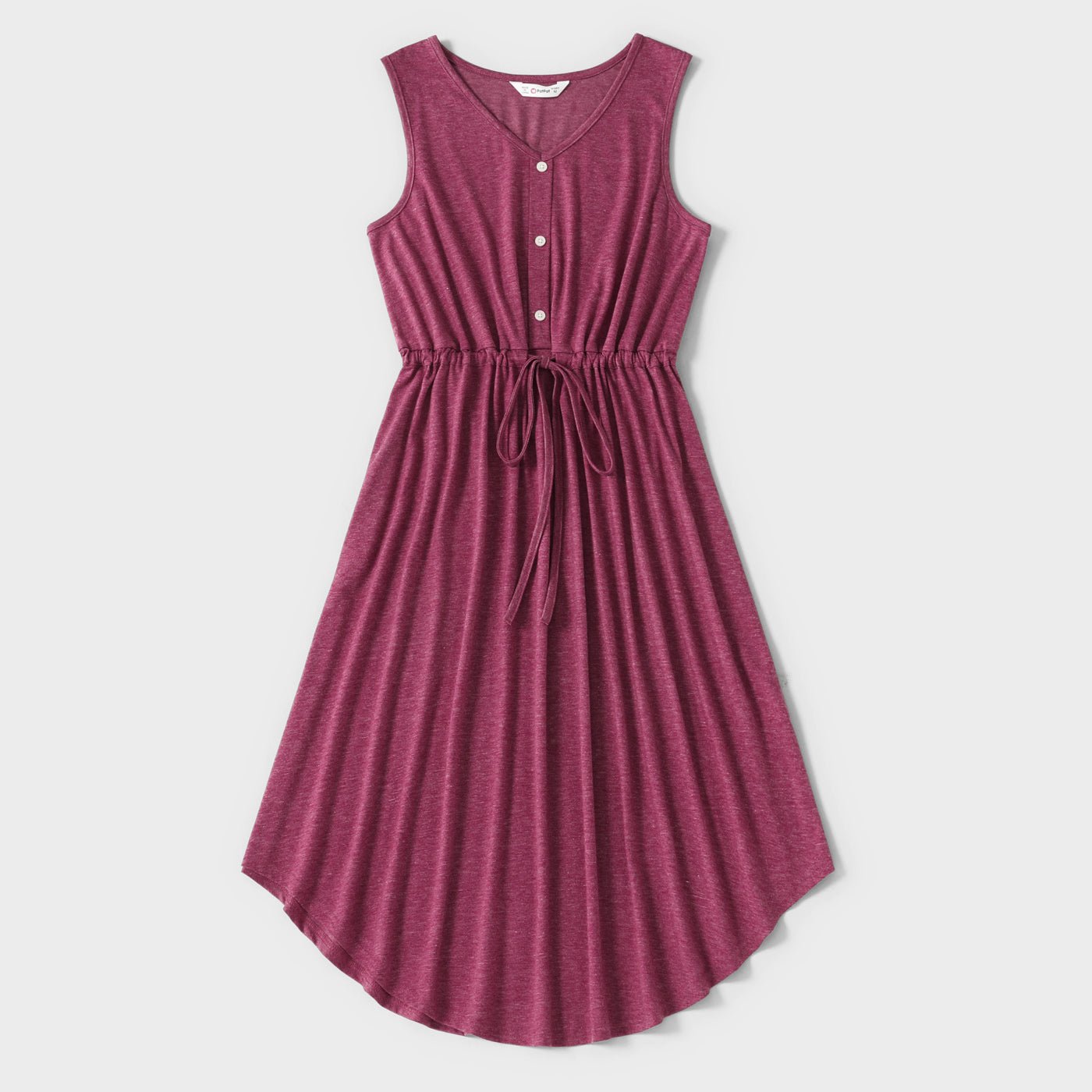 Family Matching Solid V Neck Sleeveless Button Up Drawstring Dresses and Striped Colorblock Short-sleeve T-shirts Sets - 20372558