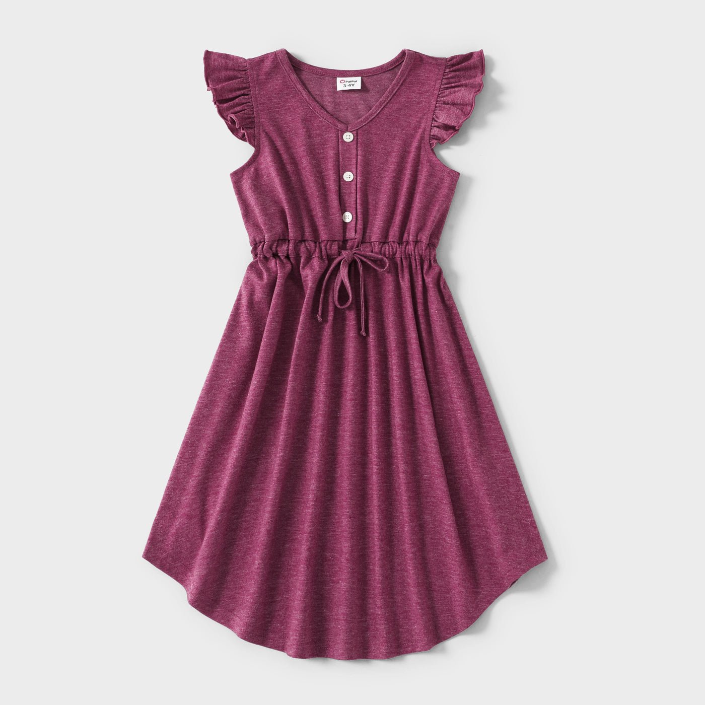 Family Matching Solid V Neck Sleeveless Button Up Drawstring Dresses and Striped Colorblock Short-sleeve T-shirts Sets - 20372558