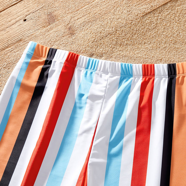 Family Matching Stripe Splice Halter Two-piece Swimsuit or Swim Trunks Shorts - 20646360