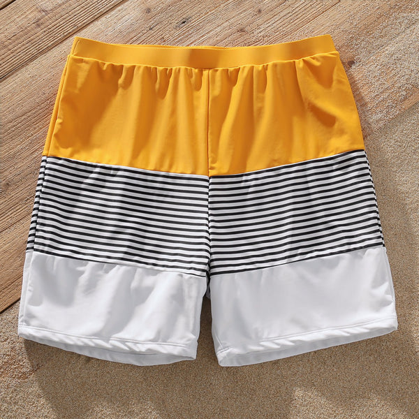 Family Matching Striped Colorblock Swim Trunks Shorts and Spaghetti Strap Splicing One-Piece Swimsuit - 20374504